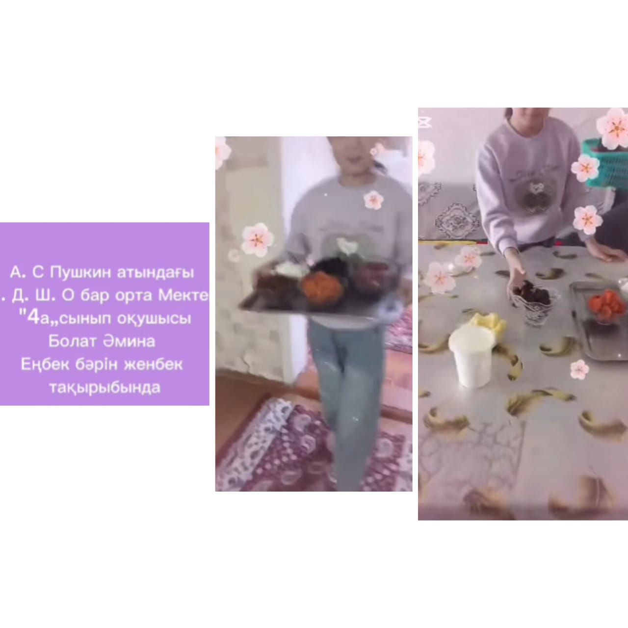 "Еңбек - бәрін жеңбек"4 А сынып оқушысы Болат Әмина видеочеллендж түсірді